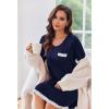 imageEkouaer Womens Long Sleeve Nightgowns V Neck Sleepshirts Lace Nightshirts Casual Tshirt Sleep Dress with PocketNavy Blue