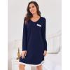 imageEkouaer Womens Long Sleeve Nightgowns V Neck Sleepshirts Lace Nightshirts Casual Tshirt Sleep Dress with PocketNavy Blue