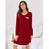 imageEkouaer Womens Long Sleeve Nightgowns V Neck Sleepshirts Lace Nightshirts Casual Tshirt Sleep Dress with PocketWine Red