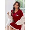 imageEkouaer Womens Long Sleeve Nightgowns V Neck Sleepshirts Lace Nightshirts Casual Tshirt Sleep Dress with PocketWine Red