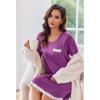 imageEkouaer Womens Long Sleeve Nightgowns V Neck Sleepshirts Lace Nightshirts Casual Tshirt Sleep Dress with PocketWineberry