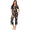 imageEkouaer Womens Pajamas Set Short Sleeve Sleepwear 2 Piece Round Neck Top Capri Pants Lounge Wear with PocketsBlackPink Flower