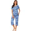 imageEkouaer Womens Pajamas Set Short Sleeve Sleepwear 2 Piece Round Neck Top Capri Pants Lounge Wear with PocketsBlue Cashew Flower