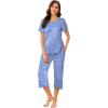 imageEkouaer Womens Pajamas Set Short Sleeve Sleepwear 2 Piece Round Neck Top Capri Pants Lounge Wear with PocketsBlueWhite Dot