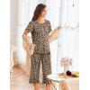 imageEkouaer Womens Pajamas Set Short Sleeve Sleepwear 2 Piece Round Neck Top Capri Pants Lounge Wear with PocketsLeopard