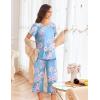 imageEkouaer Womens Pajamas Set Short Sleeve Sleepwear 2 Piece Round Neck Top Capri Pants Lounge Wear with PocketsLight BlueWhite Flower