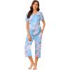 imageEkouaer Womens Pajamas Set Short Sleeve Sleepwear 2 Piece Round Neck Top Capri Pants Lounge Wear with PocketsLight BlueWhite Flower