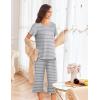 imageEkouaer Womens Pajamas Set Short Sleeve Sleepwear 2 Piece Round Neck Top Capri Pants Lounge Wear with PocketsLight GrayWhite Stripe