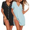 imageEkouaer Nightgowns for Women 2 Pack Button Down Sleepwear Short Sleeve Sleepshirts Soft Nightshirts Boyfriend Pajama DressBlackSky Blue