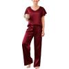 imageEkouaer Silk Pajamas Satin 2 Piece Short Sleeve Top and Long Pants Pj Sets Silky Sleepwear Loungewear for WomenWine Red