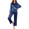 imageEkouaer Silk Pajamas for Women Satin Pajama Sets Button Down Lounge Sets Silky Pajama Long Pants Sleepwear with PocketsNavy Blue