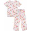 imageEkouaer Womens Pajamas Set Short Sleeve Sleepwear 2 Piece Round Neck Top Capri Pants Lounge Wear with PocketsWhiteRed Flower