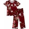 imageEkouaer Womens Pajamas Set Short Sleeve Sleepwear 2 Piece Round Neck Top Capri Pants Lounge Wear with PocketsWine RedPink Flower