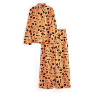 imageEkouaer Silk Pajamas for Women Satin Pajama Sets Button Down Lounge Sets Silky Pajama Long Pants Sleepwear with PocketsOrange Halloween