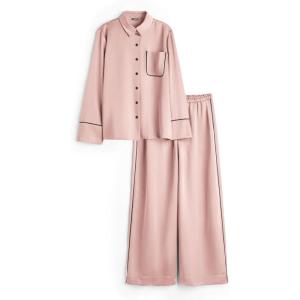 imageEkouaer Silk Pajamas for Women Satin Pajama Sets Button Down Lounge Sets Silky Pajama Long Pants Sleepwear with PocketsPink