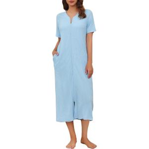 imageEkouaer Zip Up Robe for Women Long Housecoat Waffle Knit Bathrobes Cozy Full Length Nightgown with Pockets S4XLSky Blue