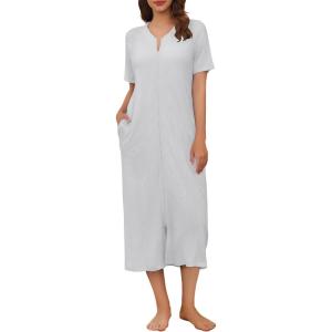 imageEkouaer Zip Up Robe for Women Long Housecoat Waffle Knit Bathrobes Cozy Full Length Nightgown with Pockets S4XLWhite