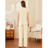 imageEkouaer Lounge Sets for Women 2 Piece Outfits Knit Cap Sleeve PJ Tops Long Pajama Pants Casual Sweater SetBeige