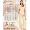 imageEkouaer Lounge Sets for Women 2 Piece Outfits Knit Cap Sleeve PJ Tops Long Pajama Pants Casual Sweater SetBeige