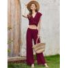 imageEkouaer Lounge Sets for Women 2 Piece Outfits Knit Cap Sleeve PJ Tops Long Pajama Pants Casual Sweater SetDark Red