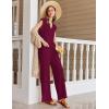 imageEkouaer Lounge Sets for Women 2 Piece Outfits Knit Cap Sleeve PJ Tops Long Pajama Pants Casual Sweater SetDark Red