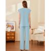imageEkouaer Lounge Sets for Women 2 Piece Outfits Knit Cap Sleeve PJ Tops Long Pajama Pants Casual Sweater SetLight Blue