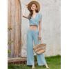 imageEkouaer Lounge Sets for Women 2 Piece Outfits Knit Cap Sleeve PJ Tops Long Pajama Pants Casual Sweater SetLight Blue