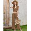 imageEkouaer Lounge Sets for Women 2 Piece Outfits Knit Cap Sleeve PJ Tops Long Pajama Pants Casual Sweater SetLight Brown