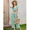 imageEkouaer Lounge Sets for Women 2 Piece Outfits Knit Cap Sleeve PJ Tops Long Pajama Pants Casual Sweater SetLight Green