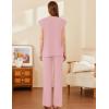 imageEkouaer Lounge Sets for Women 2 Piece Outfits Knit Cap Sleeve PJ Tops Long Pajama Pants Casual Sweater SetPink