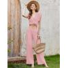 imageEkouaer Lounge Sets for Women 2 Piece Outfits Knit Cap Sleeve PJ Tops Long Pajama Pants Casual Sweater SetPink