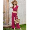 imageEkouaer Lounge Sets for Women 2 Piece Outfits Knit Cap Sleeve PJ Tops Long Pajama Pants Casual Sweater SetRose Red