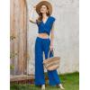 imageEkouaer Lounge Sets for Women 2 Piece Outfits Knit Cap Sleeve PJ Tops Long Pajama Pants Casual Sweater SetSky Blue