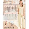 imageEkouaer Lounge Sets for Women 2 Piece Outfits Knit Cap Sleeve PJ Tops Long Pajama Pants Casual Sweater SetSky Blue