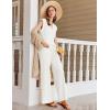 imageEkouaer Lounge Sets for Women 2 Piece Outfits Knit Cap Sleeve PJ Tops Long Pajama Pants Casual Sweater SetWhite