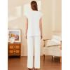 imageEkouaer Lounge Sets for Women 2 Piece Outfits Knit Cap Sleeve PJ Tops Long Pajama Pants Casual Sweater SetWhite