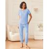 imageEkouaer Lounge Sets for Women 2 Piece Pjs Short Sleeve Pajamas Set Joggers Pants Sleepwear Soft Outfits SXXLLight Blue