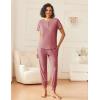 imageEkouaer Lounge Sets for Women 2 Piece Pjs Short Sleeve Pajamas Set Joggers Pants Sleepwear Soft Outfits SXXLOld Rose