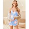 imageEkouaer Satin Pajama Set for Women 2 Piece Camisole Top and Shorts Silk Lingerie with Ruffle Floral NightwearBlue Flower