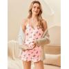 imageEkouaer Satin Pajama Set for Women 2 Piece Camisole Top and Shorts Silk Lingerie with Ruffle Floral NightwearLittle Pink Flower