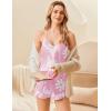 imageEkouaer Satin Pajama Set for Women 2 Piece Camisole Top and Shorts Silk Lingerie with Ruffle Floral NightwearPink Flower