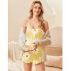 imageEkouaer Satin Pajama Set for Women 2 Piece Camisole Top and Shorts Silk Lingerie with Ruffle Floral NightwearYellow Flower