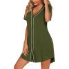 imageEkouaer Womens Nightgown Button Down Sleep Shirts Short Sleeve Nightshirt VNeck Sleepdress Soft SleepwerArmy Green