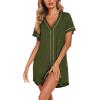 imageEkouaer Womens Nightgown Button Down Sleep Shirts Short Sleeve Nightshirt VNeck Sleepdress Soft SleepwerArmy Green