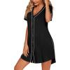 imageEkouaer Womens Nightgown Button Down Sleep Shirts Short Sleeve Nightshirt VNeck Sleepdress Soft SleepwerBlack