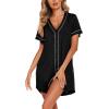 imageEkouaer Womens Nightgown Button Down Sleep Shirts Short Sleeve Nightshirt VNeck Sleepdress Soft SleepwerBlack