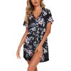 imageEkouaer Womens Nightgown Button Down Sleep Shirts Short Sleeve Nightshirt VNeck Sleepdress Soft SleepwerBlack Flower