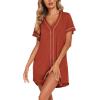 imageEkouaer Womens Nightgown Button Down Sleep Shirts Short Sleeve Nightshirt VNeck Sleepdress Soft SleepwerChocolate