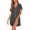 imageEkouaer Womens Nightgown Button Down Sleep Shirts Short Sleeve Nightshirt VNeck Sleepdress Soft SleepwerDark Grey