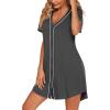 imageEkouaer Womens Nightgown Button Down Sleep Shirts Short Sleeve Nightshirt VNeck Sleepdress Soft SleepwerDark Grey